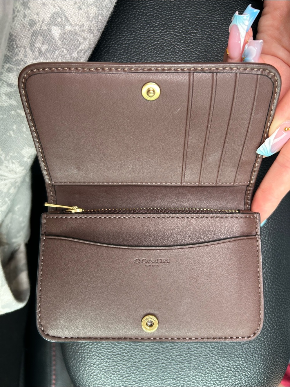 Coach Brown and Tan Signature Canvas Card Holder - Picture 2 of 2